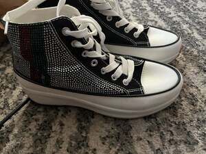 Emma New York Rhinestone Embellished High-Top Platform Sneakers